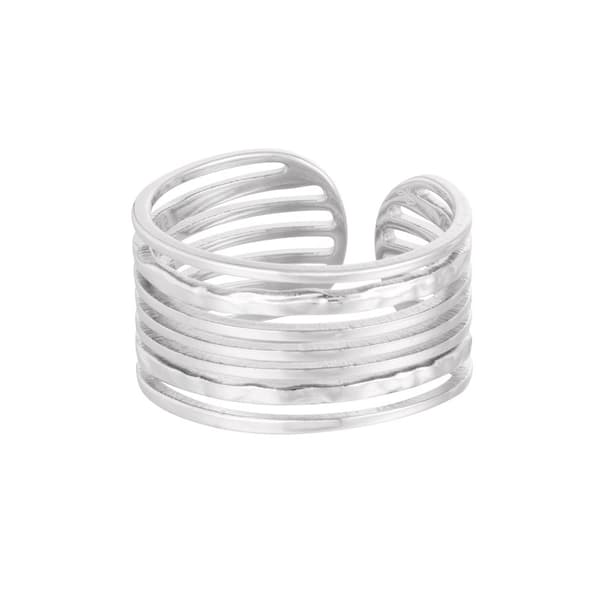 Ring i Rostfritt Stål med Tunna Lager - Silver - Justerbar