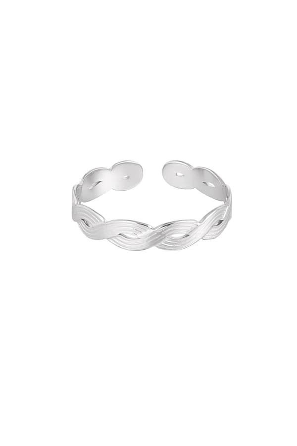Ring i Rostfritt Stål med Flätad Design - Silver - Justerbar