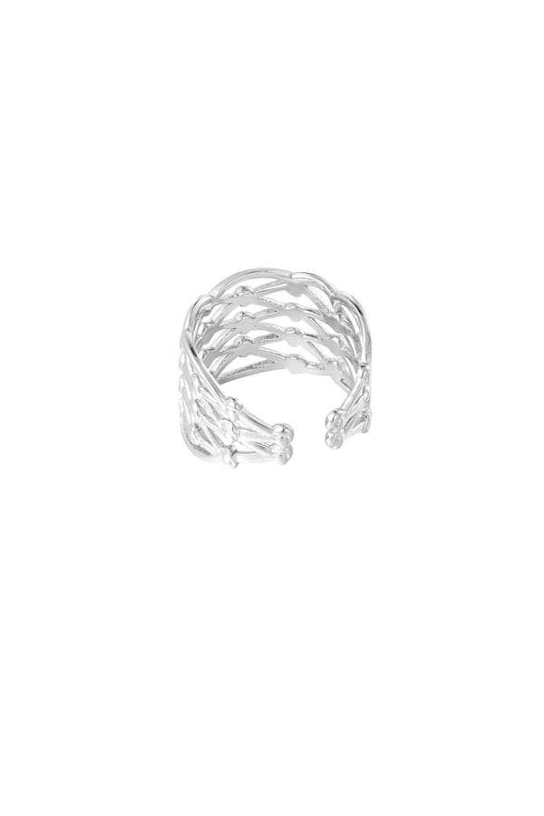 Bred Ring i Rostfritt Stål med Fint Mönster - Silver - Justerbar
