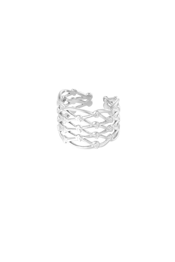 Bred Ring i Rostfritt Stål med Fint Mönster - Silver - Justerbar