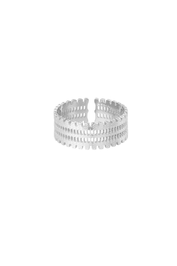 Ring i Rostfritt Stål med Fint Mönster/Tryck - Silver -Justerbar