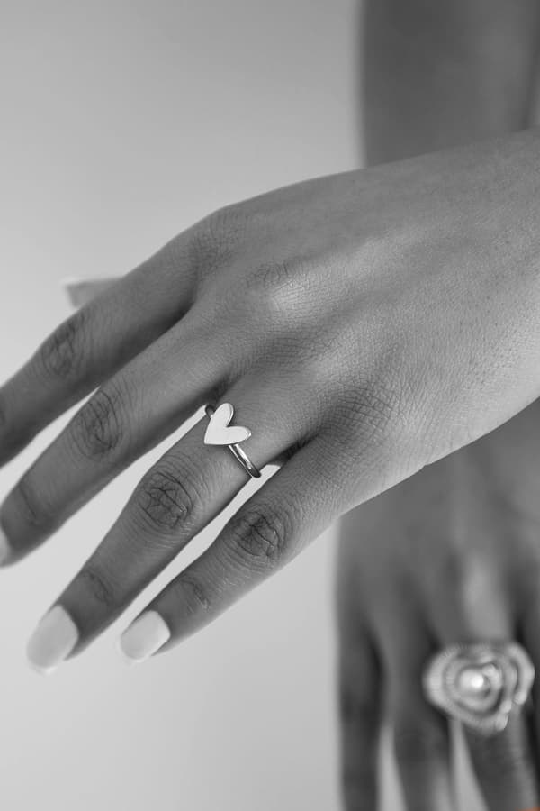 Ring i Rostfritt Stål med ett Blankt Hjärta - Silver - Justerbar