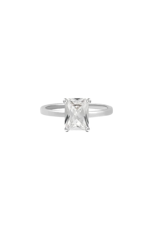 Klassisk Silver Ring med Vit CZ Kristall - Guldpläterad -Stl 16