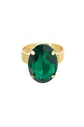 Miniatyrbild 1 av 4: Statement Guldpläterad Ring & Oval Glaspärla Justerbar Mörk Grön