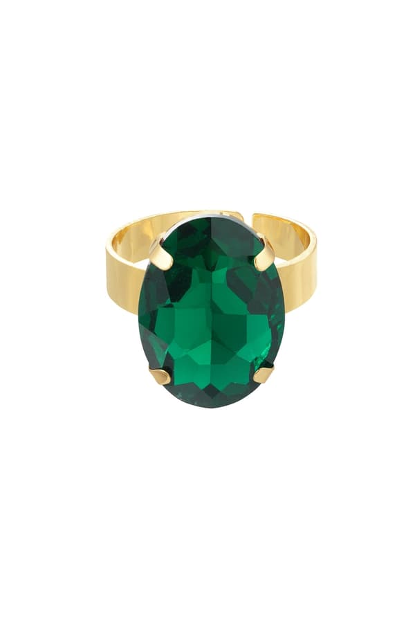 Statement Guldpläterad Ring & Oval Glaspärla Justerbar Mörk Grön