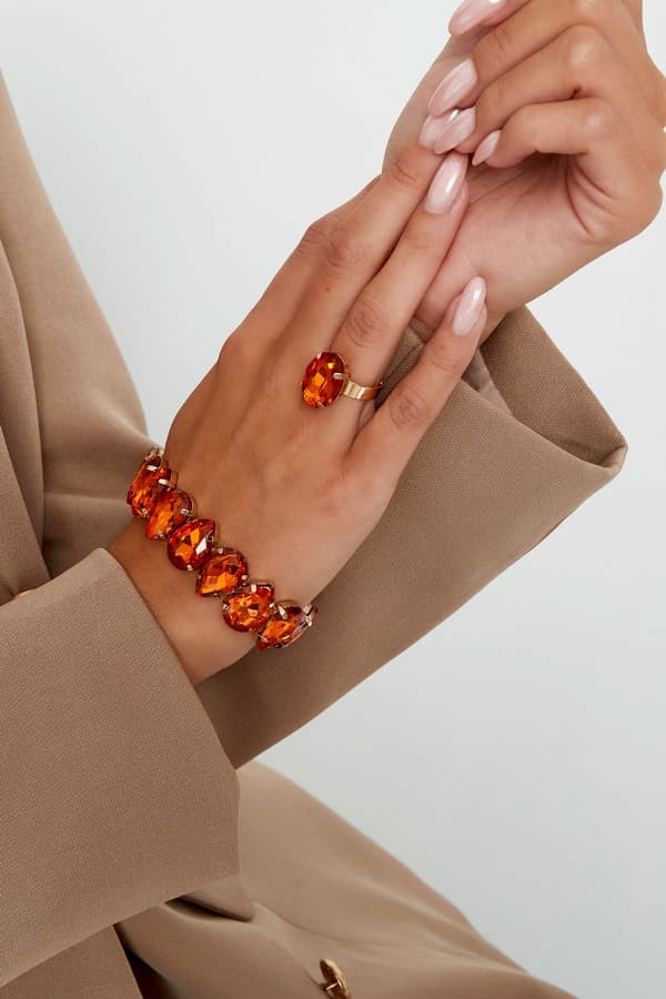 Statement Guldpläterad Ring & Oval Glaspärla Justerbar -Mörk Blå