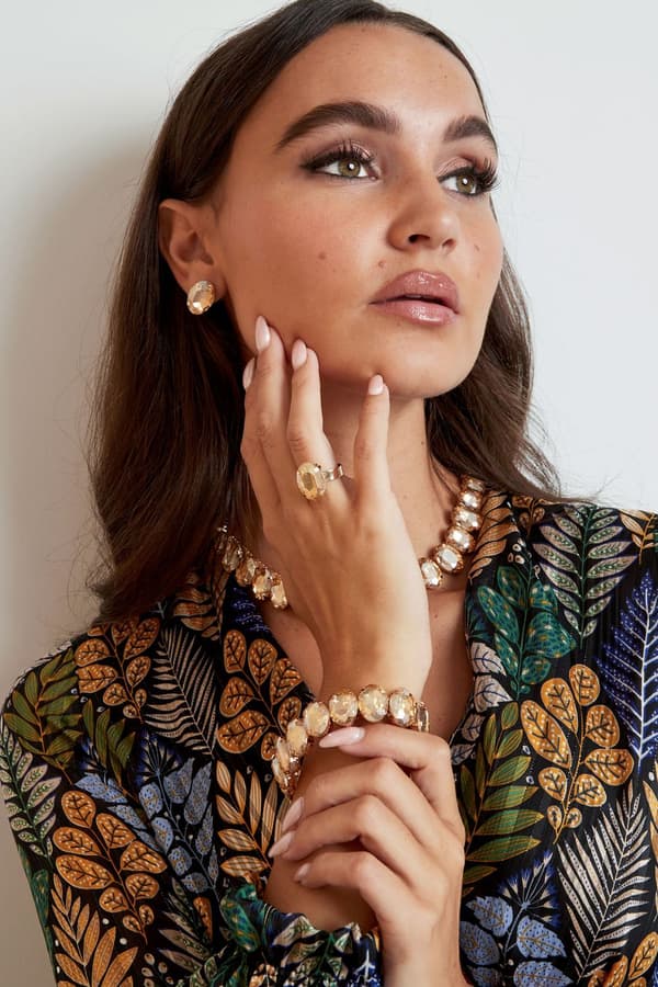 Statement Guldpläterad Ring & Oval Glaspärla Justerbar -Mörk Blå