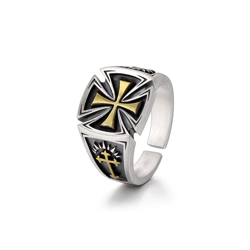 Ring med Gold Cross Black Justerbar størrelse
