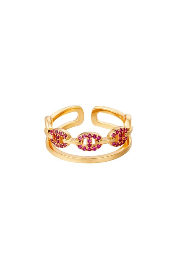 Guld Ring med Cerise-Lila Kristaller - Guldpläterad - Justerbar