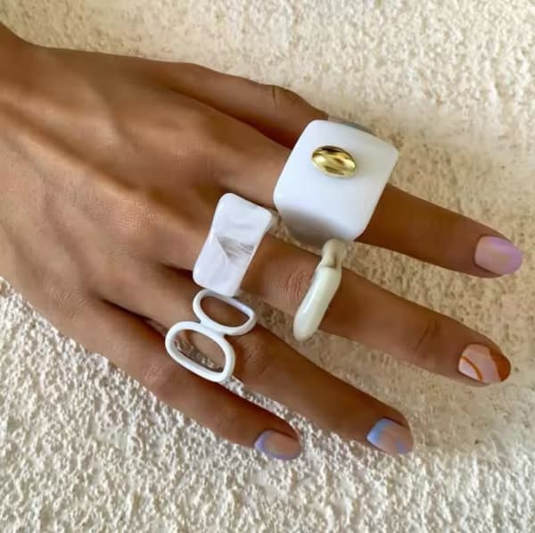 4-pack Boho Ringar i Olika Mönster & Utföranden i Vitt, Beige & Guld
