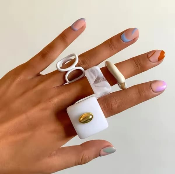 4-pack Boho Ringar i Olika Mönster & Utföranden i Vitt, Beige & Guld