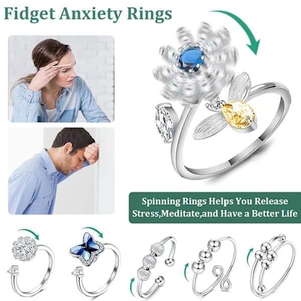 6 delar Justerbar Ring Set Justerbara Ringar Fidget Ringar Dam Justerbar Öppna Ring Set Twist Ringar Smyckesringar