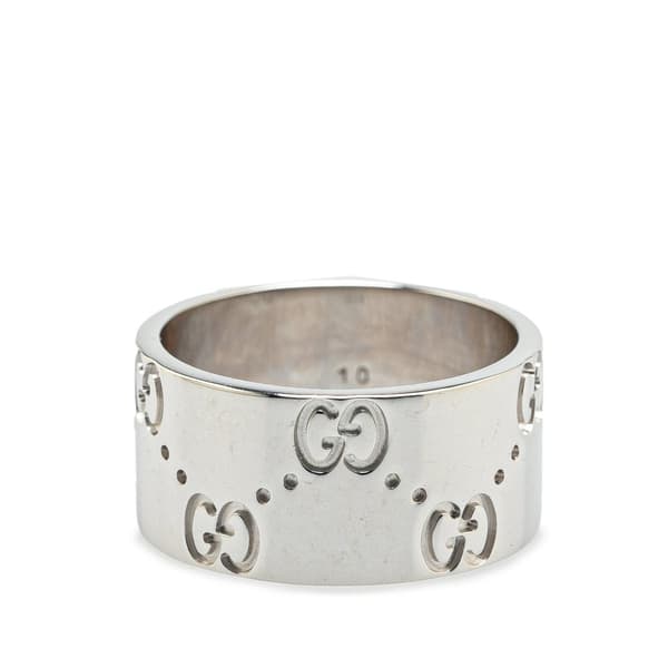 Pre-owned Gucci 18K White Gold Icon Wide Ring Silver