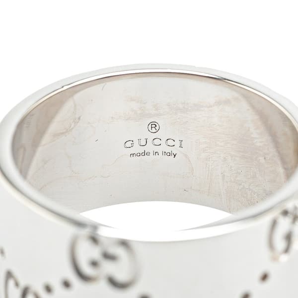 Pre-owned Gucci 18K White Gold Icon Wide Ring Silver