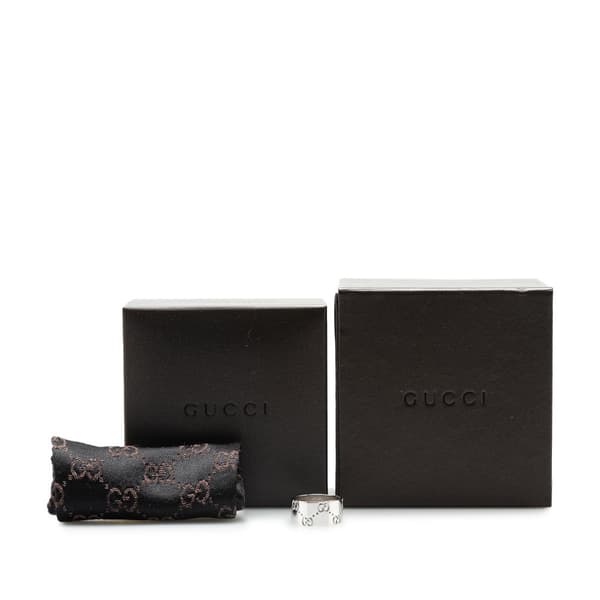 Pre-owned Gucci 18K White Gold Icon Wide Ring Silver