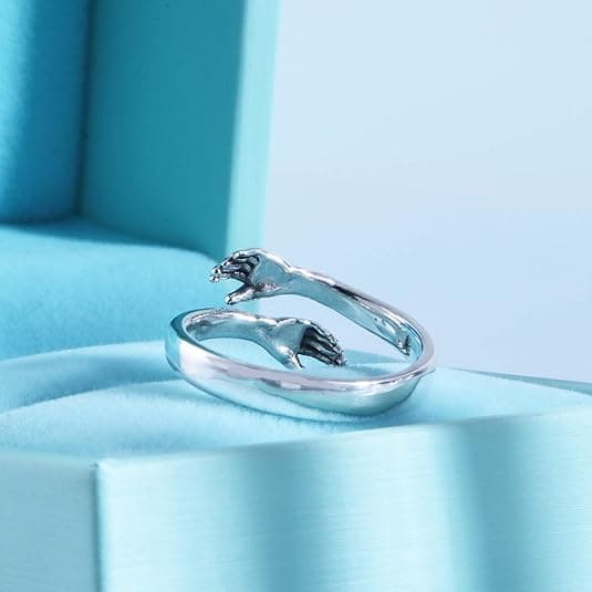 Sterling Silver Kram Ring, Silver Romantisk Kram Händer Kram Öppen Ring för Kvinnor Män Par Smycken Justerbar Ringstorlek