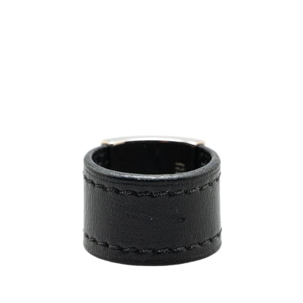 Pre-owned Hermès Leather and Palladium Plated Lurie Ring Black