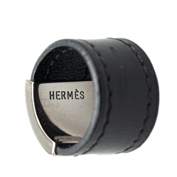 Pre-owned Hermès Leather and Palladium Plated Lurie Ring Black