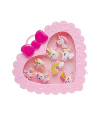 8 st Barnringar Barn Ringar i Rosa Hjärtformad Ask - Enhörning / Unicorn