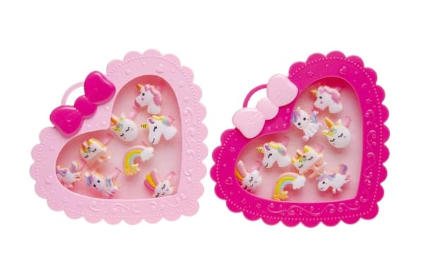 8 st Barnringar Barn Ringar i Cerise Hjärtformad Ask - Enhörning / Unicorn