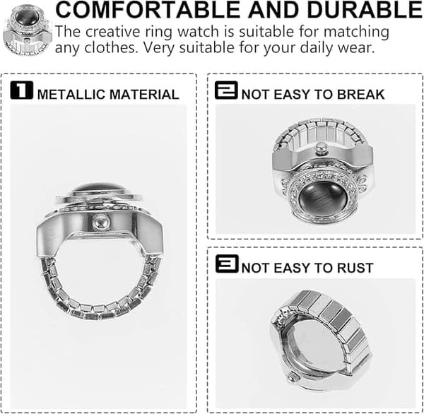 Sormusormus Kello Vintage Metalli Unisex Kvartsi Kello Sormus Flip Cover Sormus Kellosormus Naisten Joustavat Mustat Kellosormukset