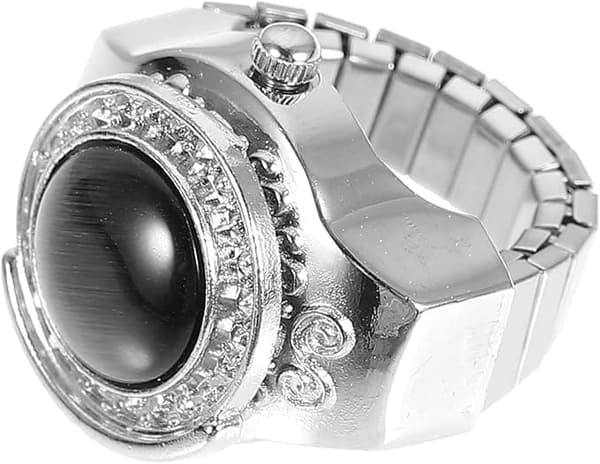 Sormusormus Kello Vintage Metalli Unisex Kvartsi Kello Sormus Flip Cover Sormus Kellosormus Naisten Joustavat Mustat Kellosormukset
