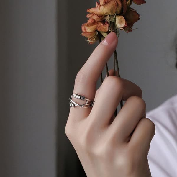 Ångestring – Spinnerring i 925 sterling silver – Fidget-ringar för ångest för kvinnor och män – Modern och elegant design