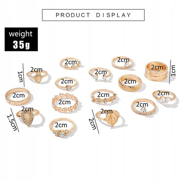 Guldfärgad RETRO PUNK BOHO RINGSET 84