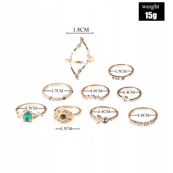 Guld RETRO PUNK BOHO RINGSÆT 81