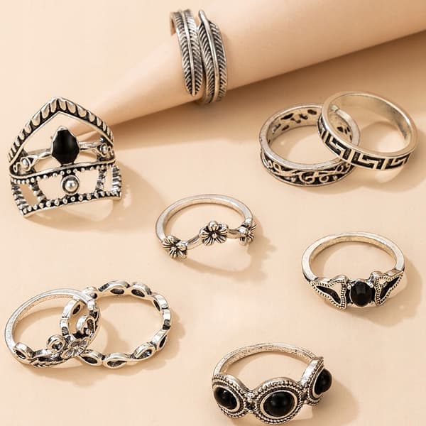 Silver RETRO PUNK BOHO RINGSET 74