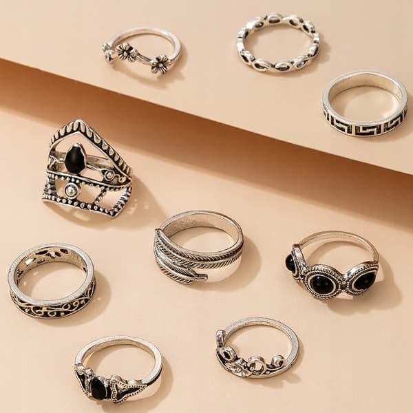 Silver RETRO PUNK BOHO RINGSET 74