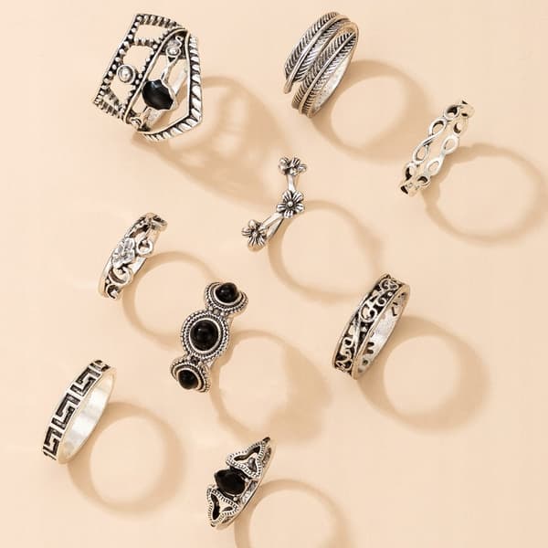 Silver RETRO PUNK BOHO RINGSET 74