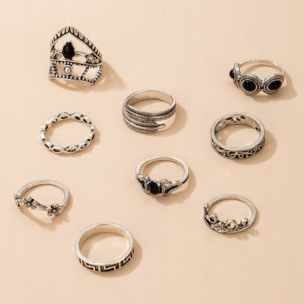Silver RETRO PUNK BOHO RINGSET 74