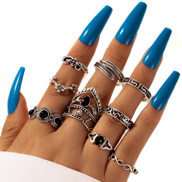 Silver RETRO PUNK BOHO RINGSET 74