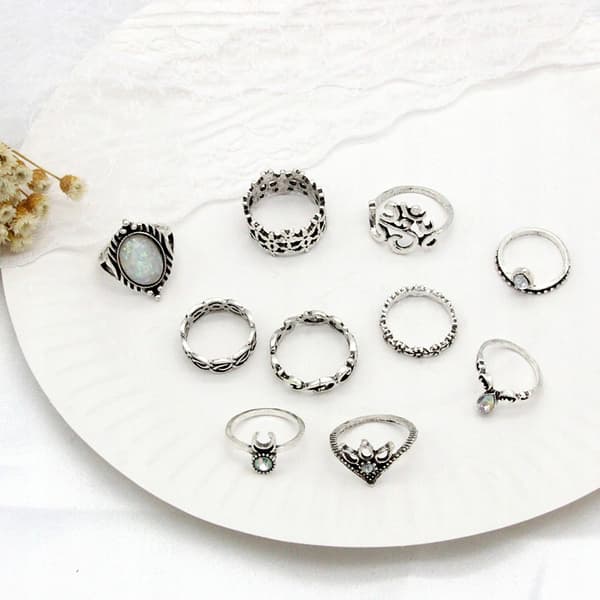 Sølv RETRO PUNK BOHO RINGSÆT 15