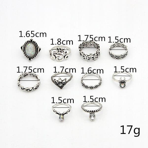 Sølv RETRO PUNK BOHO RINGSÆT 15