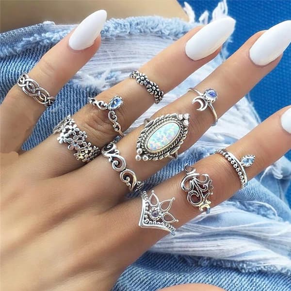 Sølv RETRO PUNK BOHO RINGSÆT 15