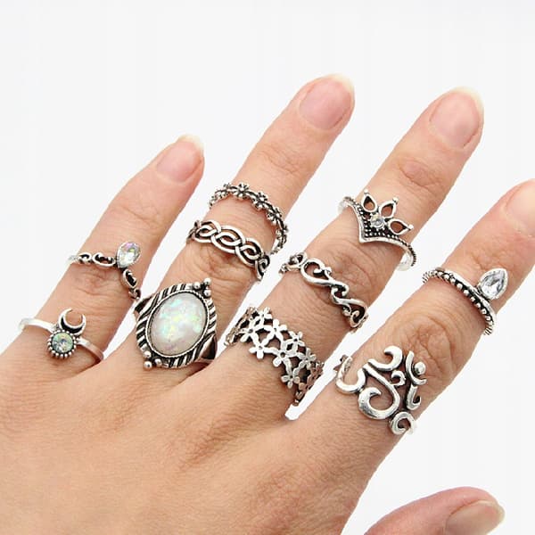 Sølv RETRO PUNK BOHO RINGSÆT 15