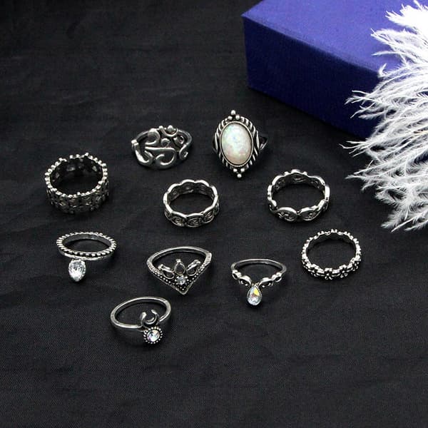 Sølv RETRO PUNK BOHO RINGSÆT 15