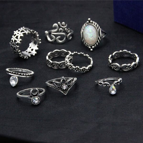 Sølv RETRO PUNK BOHO RINGSÆT 15