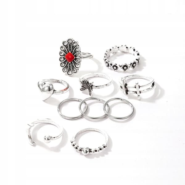 Silver RETRO PUNK BOHO RINGSET 13