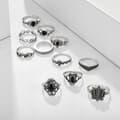 Miniatyrbild 4 av 8: Silverfärgade RETRO PUNK BOHO RINGAR SET 12