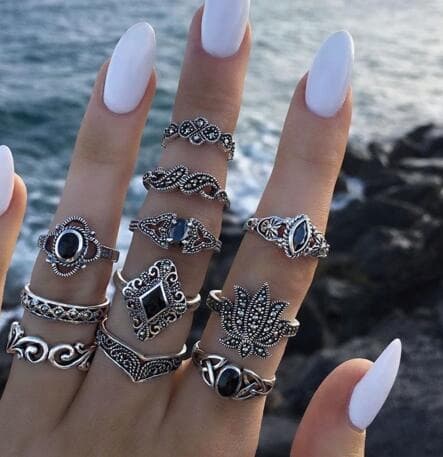 Silverfärgade RETRO PUNK BOHO RINGAR SET 12