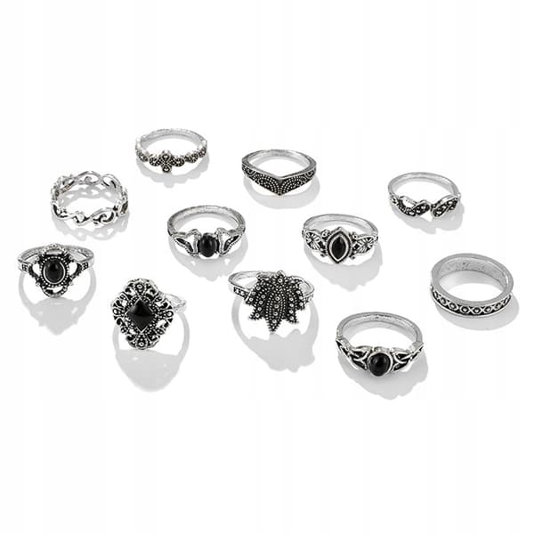 Silverfärgade RETRO PUNK BOHO RINGAR SET 12