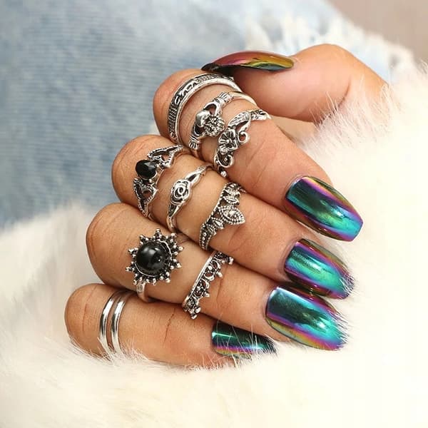 Sølv RETRO PUNK BOHO RINGSÆT 09