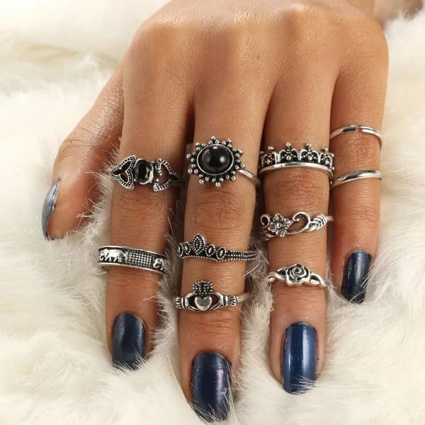Sølv RETRO PUNK BOHO RINGSÆT 09