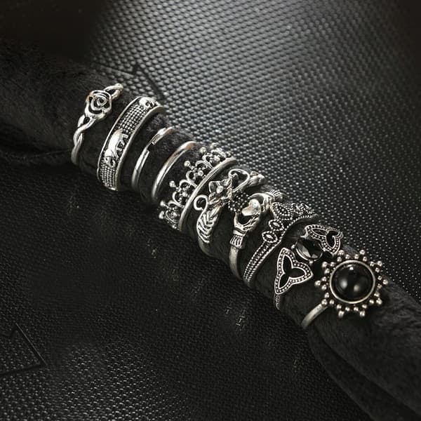 Sølv RETRO PUNK BOHO RINGSÆT 09