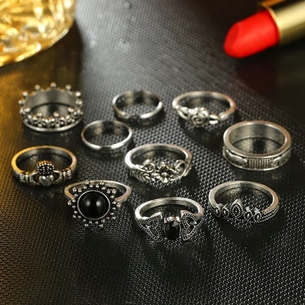 Sølv RETRO PUNK BOHO RINGSÆT 09