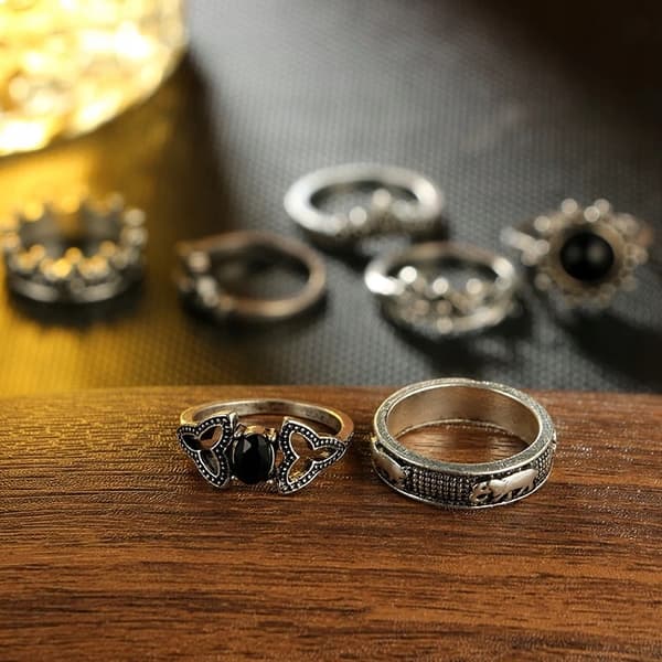 Sølv RETRO PUNK BOHO RINGSÆT 09