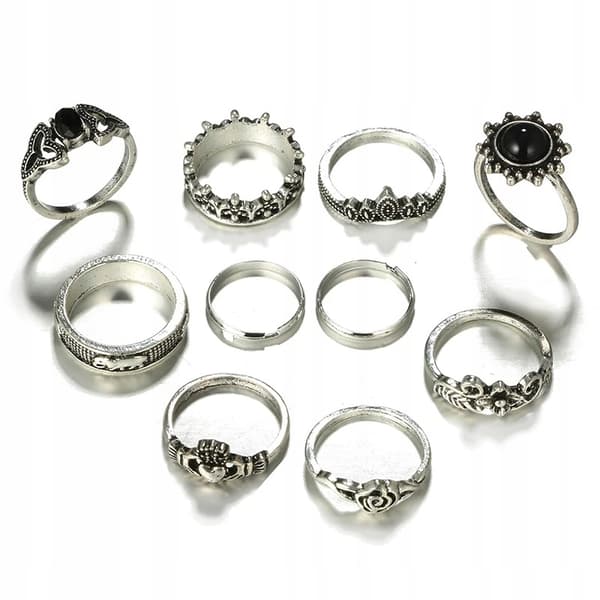 Sølv RETRO PUNK BOHO RINGSÆT 09